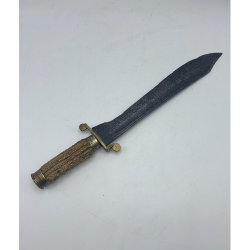 2420 - Bowie knife with antler grip, 33cm blade