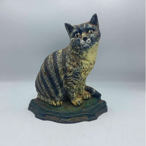 2394 - Antique cast iron painted door stop in the form of a cat, H 29cm