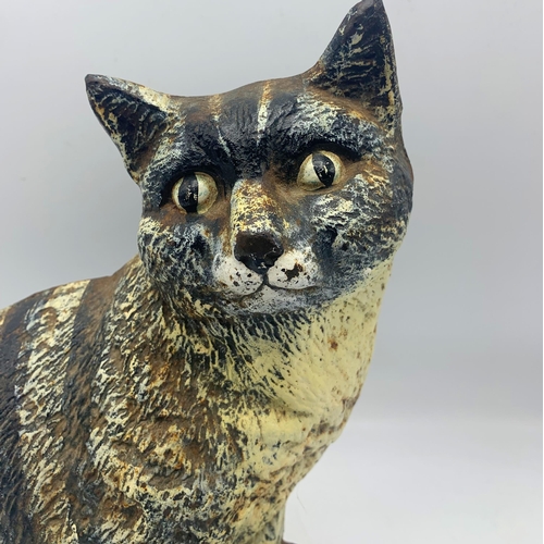 2394 - Antique cast iron painted door stop in the form of a cat, H 29cm