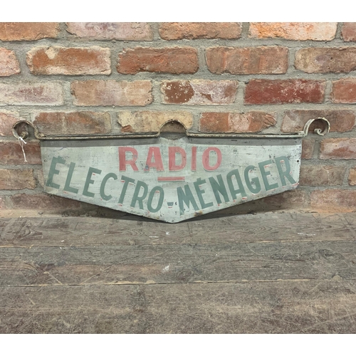 396 - Vintage French Metal & Cast Iron Framed Radio Advertising Sign. L 90cm