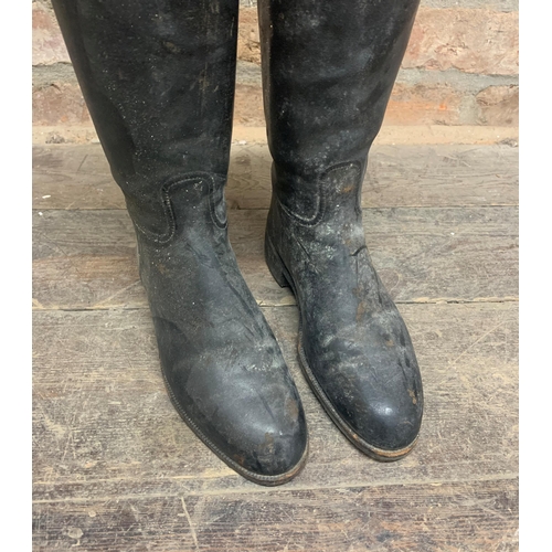 245 - Pair Of Antique Black Leather Riding Boots With D.B Mackay Shoe Lasts.