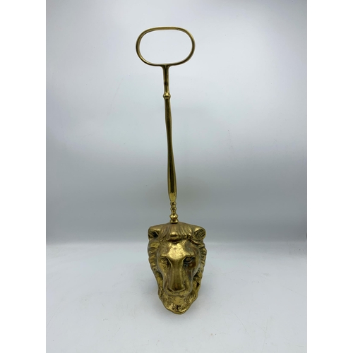 2401 - Victorian Brass Lion Head door stop. 52cm.