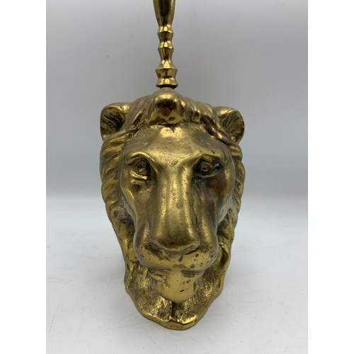 2401 - Victorian Brass Lion Head door stop. 52cm.