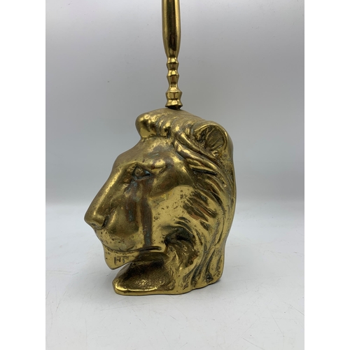 2401 - Victorian Brass Lion Head door stop. 52cm.