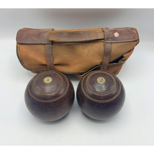 2293 - Pair Of Wooden Lignum Vitae Bowls In Original Carry Case.