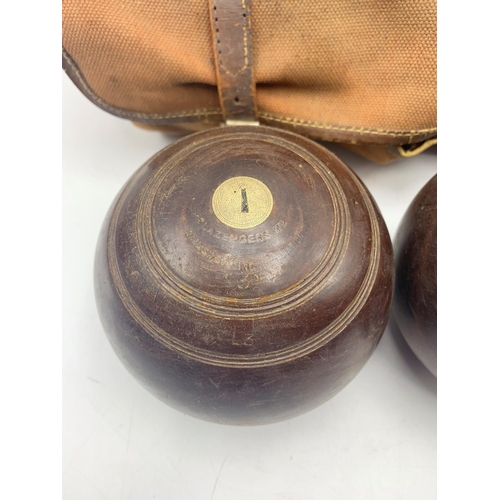 2293 - Pair Of Wooden Lignum Vitae Bowls In Original Carry Case.