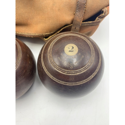 2293 - Pair Of Wooden Lignum Vitae Bowls In Original Carry Case.