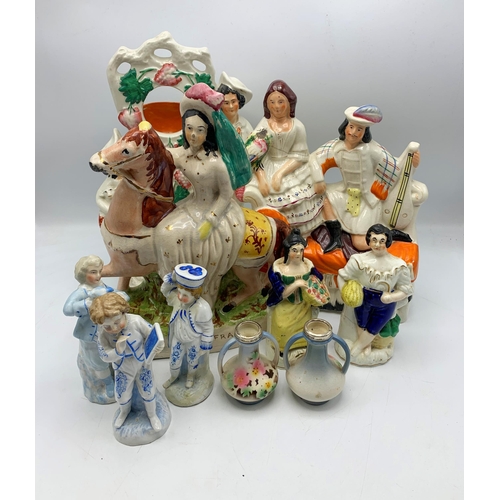 2234 - Assortment Of Staffordshire Figures To Include Empress Of France Example With Further Continental Ex... 