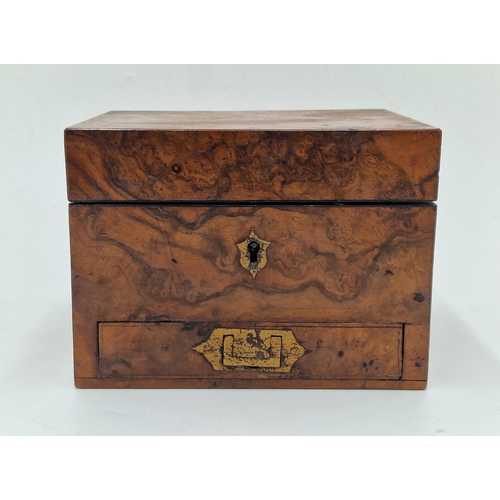 2302 - 19th century burr walnut Apothecary chest by H Turner & Co Homeopathic Chemists, the hinged top open... 