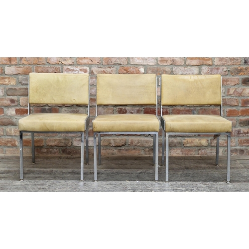 1151 - Set of three vintage Italian brutalist dining chairs, with calf leather upholstery with steel side b... 