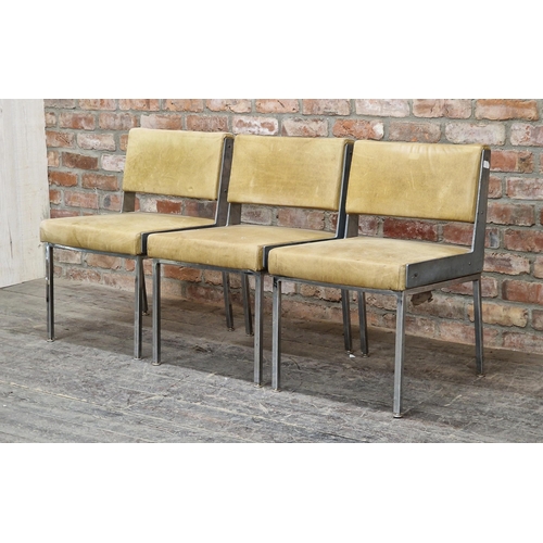 1151 - Set of three vintage Italian brutalist dining chairs, with calf leather upholstery with steel side b... 