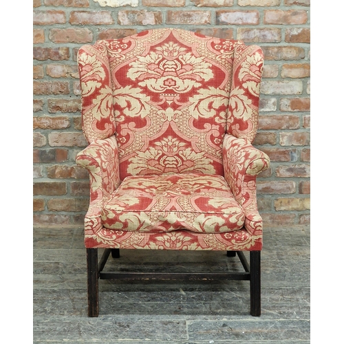 1314 - Georgian mahogany wing back armchair with later upholstered finish, H 105cm