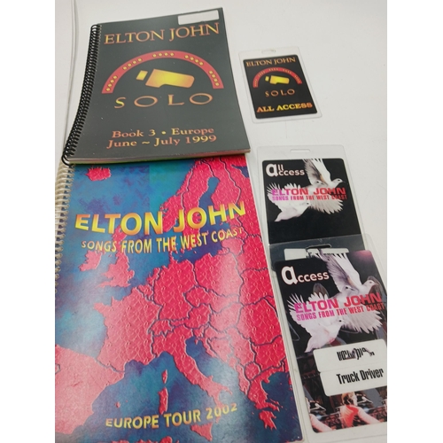 46 - Group of itineraries for Elton John, 1999 Europe tour, book 3., with laminate pass.  Elton John 2000... 