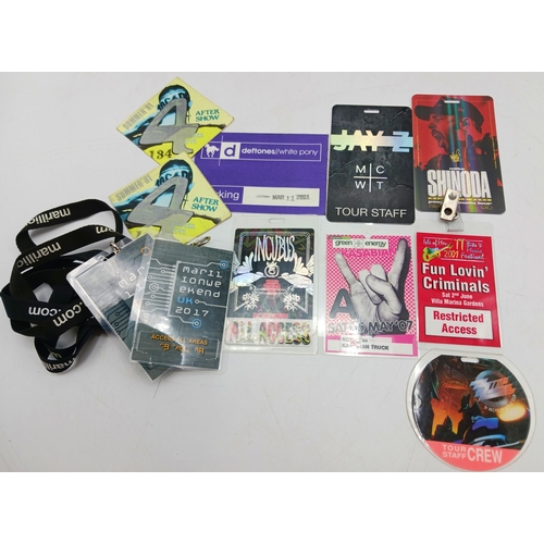 60 - A collection of 11 various tour passes including 2 Marillion venue passes on Marillion lanyards, ZZ ... 