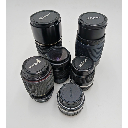 421 - Collection of Nikon Camera lenses to include Nikkor 180mm 2.8, Nikkor 28mm & Nikkor 50mm 1.8 (6)