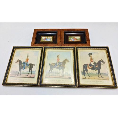 1370 - Pair Of Framed Regency Miniature Watercolours With Three Antique Military Prints (5)