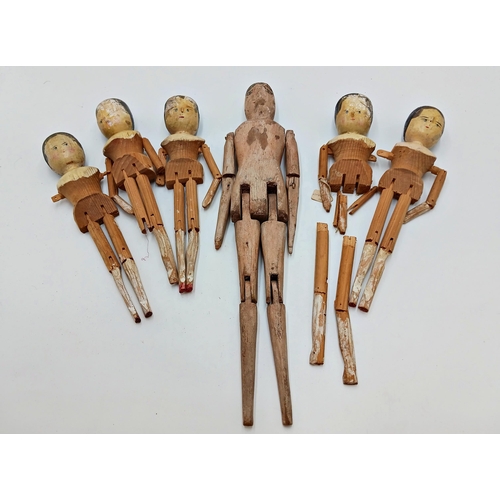 331 - Quantity Of Vintage Folk Art Styled Articulated Wooden Dolls AF (6)