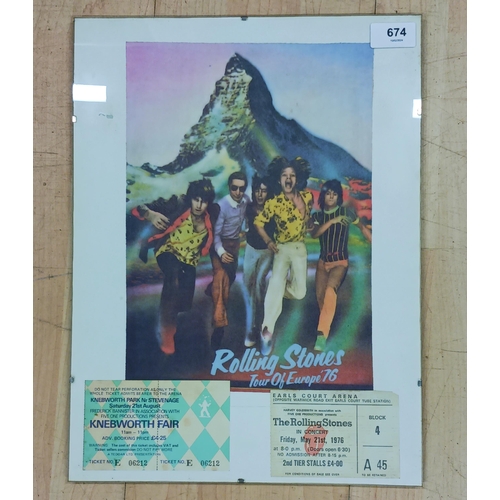 99 - Framed The Rolling Stones Tour Of Europe 76 Tickets To Include Knebworth Fair & Earls Court Arena (2... 