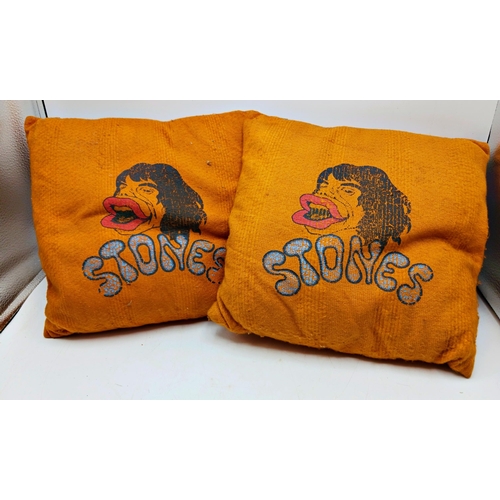 100 - Vintage Rolling Stones Orange Cushions With Mick Jagger Design (2)