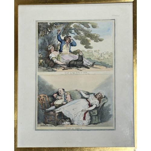 1391 - Thomas Rowlandson (1756-1827) - 'Nap in the Country' and 'Nap in the Town', hand colour engravings, ... 