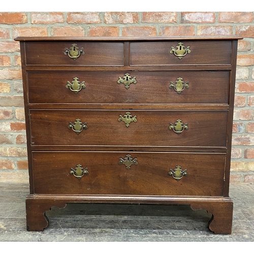 1259 - George III mahogany chest of drawers, two short over three long drawers, H 93cm x W 99cm x D 51cm