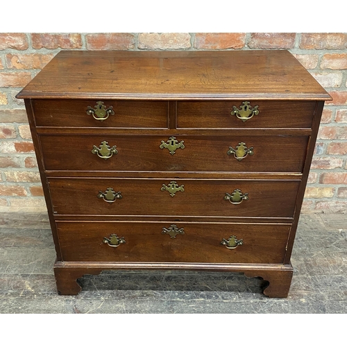 1259 - George III mahogany chest of drawers, two short over three long drawers, H 93cm x W 99cm x D 51cm