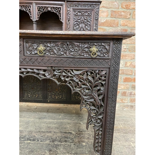 1262 - 19th century Anglo Indian padauk wood writing desk, the raised back with gallery and arrangement of ... 