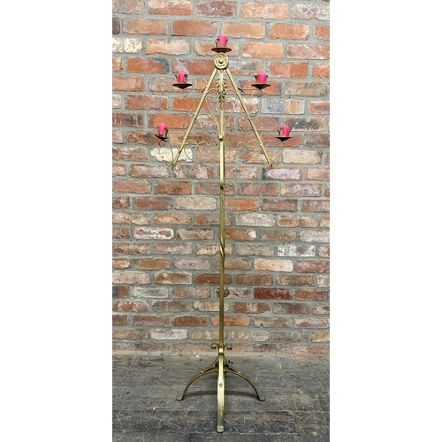 1264 - Gilt iron ecclesiastical floor standing candelabra, H 167cm