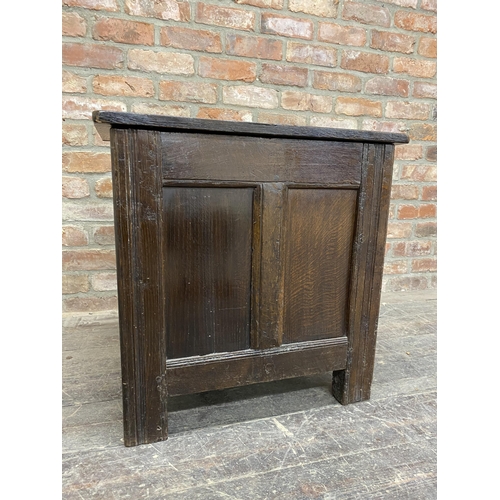 1267 - Georgian oak half size twin panel coffer with hinged lid on stile supports, H 66cm x W 65cm x D 46cm