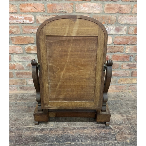 1341 - Victorian mahogany toilet mirror with two pull out drawers and central hinged compartment, H 85cm x ... 