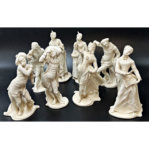 2189 - Collection of eight Nymphenburg Blanc-De-Chine porcelain figures af gentleman and partners, 22cm hig... 