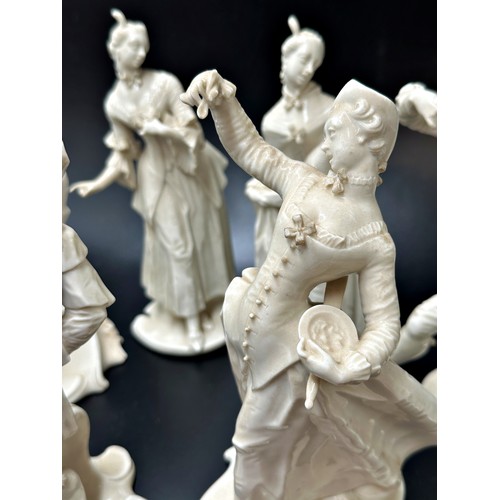 2189 - Collection of eight Nymphenburg Blanc-De-Chine porcelain figures af gentleman and partners, 22cm hig... 