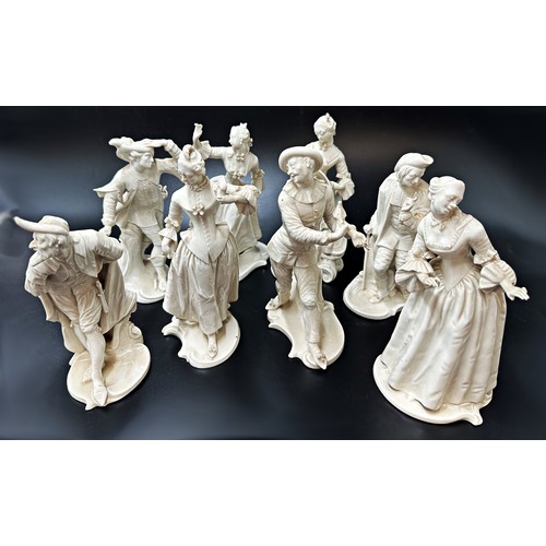 2190 - Collection of eight Nymphenburg Blanc-De-Chine porcelain figures af gentleman and partners, 22cm hig... 