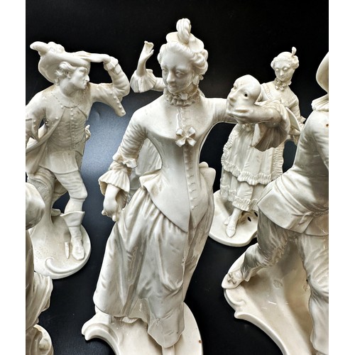 2190 - Collection of eight Nymphenburg Blanc-De-Chine porcelain figures af gentleman and partners, 22cm hig... 