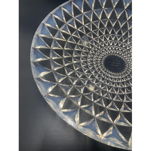 2238 - Large Lalique Clear Glass Bowl With Geometric Triangular Design. Signed To Base. D 31cm x H 6cm.