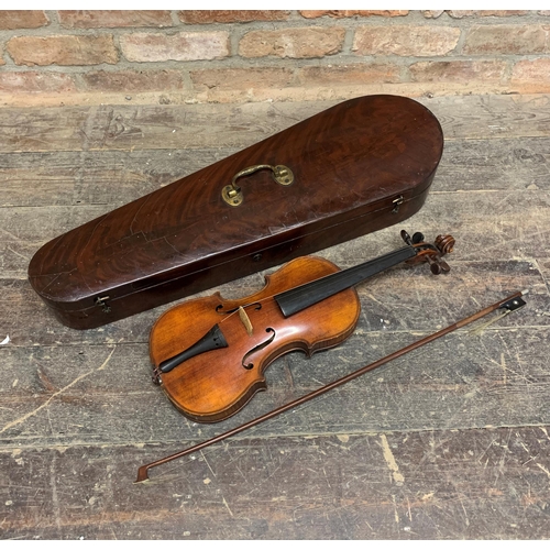 2345 - 19th century violin with single piece back and printed 'Stradivarius' label to inside, 58cm full len... 