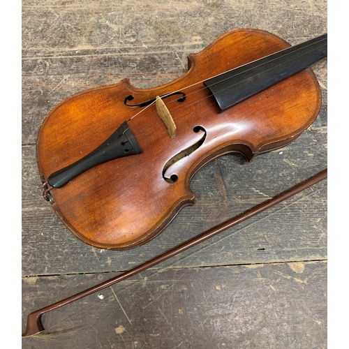 2345 - 19th century violin with single piece back and printed 'Stradivarius' label to inside, 58cm full len... 