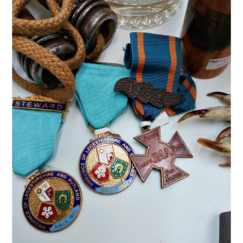 2343 - Mixed Miscellaneous Antiques & Collectors Lot To Include Flintlock Pistol, Medals & Mauchline Ware.