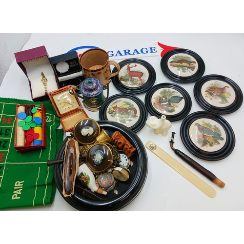 2344 - Mixed Miscellaneous Antiques & Collectors Lot To Include Paste Pots, Watches & Esso Sign.