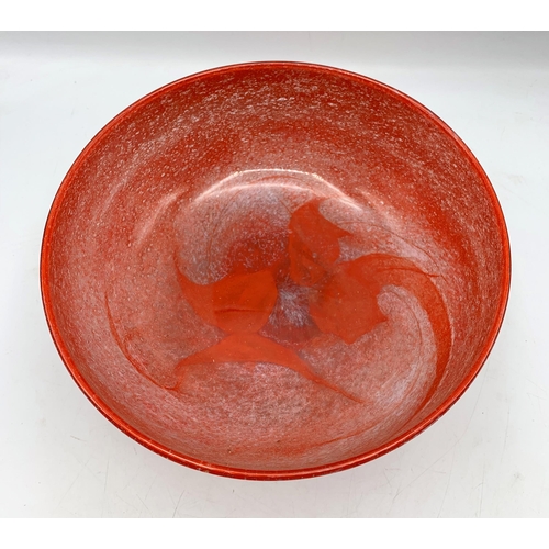 2244 - 1930s Graystan mottled red glass pedestal bowl, 15cm high x 25cm diameter