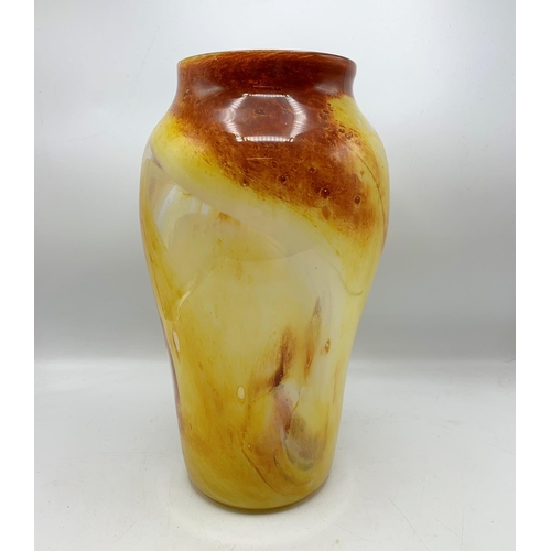 2245 - 1930s Graystan mottle yellow and brown glass vase, 37cm high