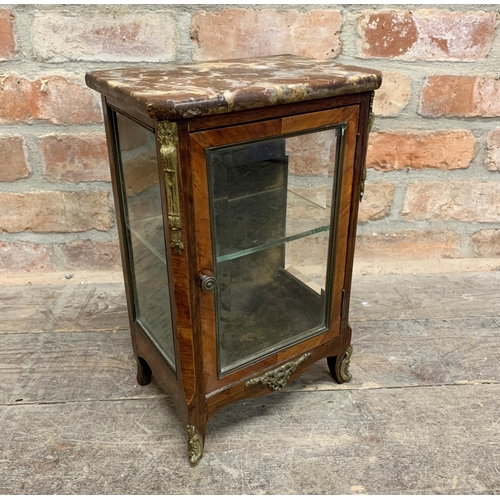 2304 - Good quality 19th century French kingwood table top display cabinet, with marble top, glazed door an... 