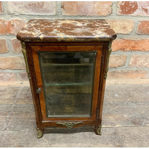 2304 - Good quality 19th century French kingwood table top display cabinet, with marble top, glazed door an... 