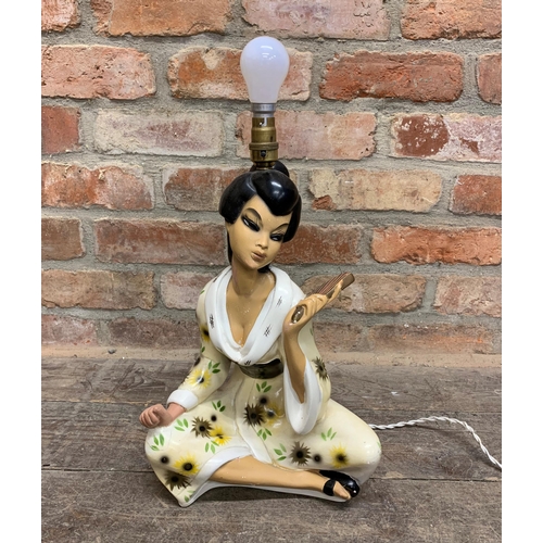 1113 - Kitsch plaster table lamp in the form of a seated Geisha girl, in the manner of Tretchikoff, 42cm hi... 