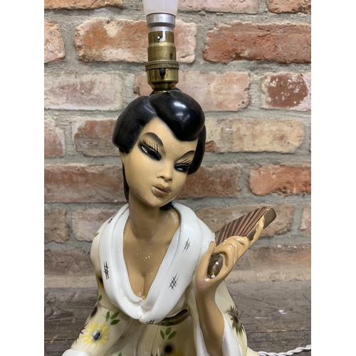 1113 - Kitsch plaster table lamp in the form of a seated Geisha girl, in the manner of Tretchikoff, 42cm hi... 