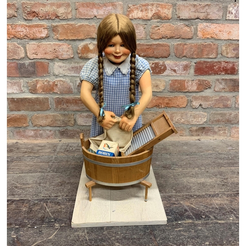 409 - Good vintage ex-shop display automaton of a washer girl with tub and washboard, with moving arms and... 