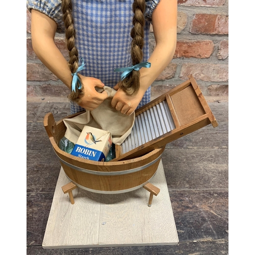 409 - Good vintage ex-shop display automaton of a washer girl with tub and washboard, with moving arms and... 