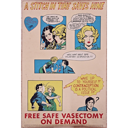 379 - Vintage Comic Poster 'A Stitch In Time Saves Nine, Free Safe Vasectomy' an original poster by Marie ... 