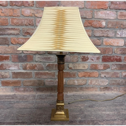 1117 - Unusual brass and treen Corinthian column table lamp, 80cm high