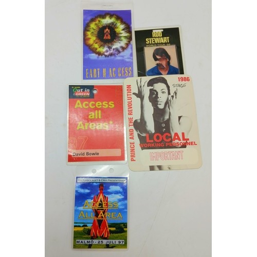 61 - 5 rare crew passes including one paper Sticky stage pass for Prince and the Revolution, 1986, Local ... 